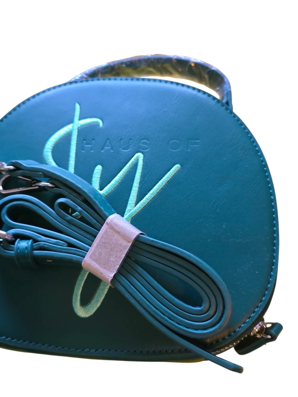 Haus of SY Signature Round Logo Bag Teal Crossbody Satchel Top Handle Purse NWOT